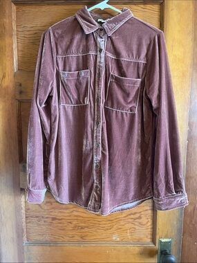 Dusty Rose Velvet Button-Down Shirt